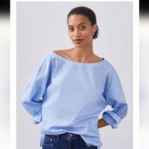 Anthropologie Harshman button back blouse in subtle pinstripe blue motif Small